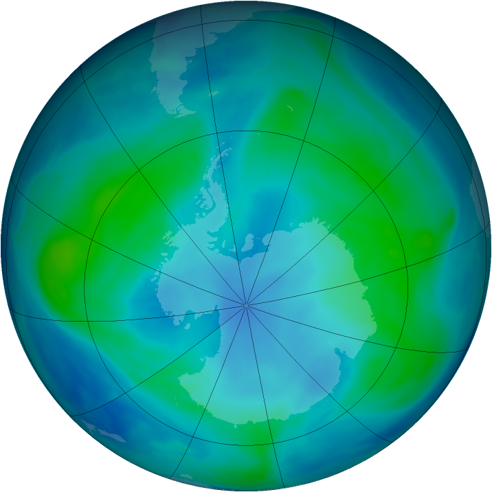 Antarctic ozone map for 07 February 2005